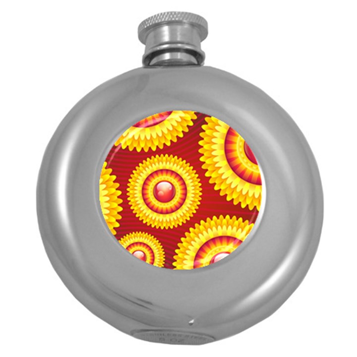 Floral Abstract Background Texture Round Hip Flask (5 oz)