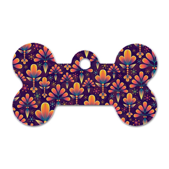 Abstract Background Floral Pattern Dog Tag Bone (One Side)