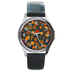 Pattern Background Ethnic Tribal Round Metal Watch by Nexatart