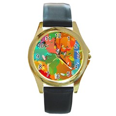 Background Colorful Abstract Round Gold Metal Watch by Nexatart