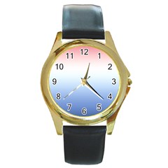 Red And Blue Round Gold Metal Watch