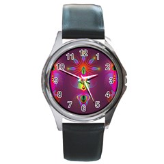 Abstract Bright Colorful Background Round Metal Watch by Nexatart