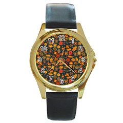 Pattern Background Ethnic Tribal Round Gold Metal Watch by Nexatart