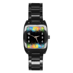 Frame Border Feathery Blurs Design Stainless Steel Barrel Watch