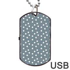 Floral Dots Blue Dog Tag Usb Flash (one Side) by snowwhitegirl