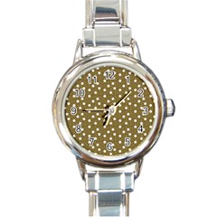 Floral Dots Brown Round Italian Charm Watch by snowwhitegirl