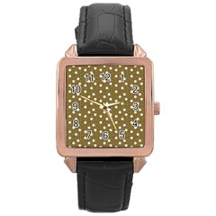 Floral Dots Brown Rose Gold Leather Watch 