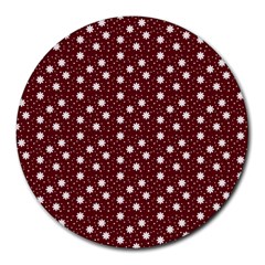 Floral Dots Maroon Round Mousepads by snowwhitegirl