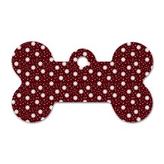 Floral Dots Maroon Dog Tag Bone (two Sides)