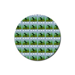 Dino In The Mountains Blue Rubber Coaster (round) 