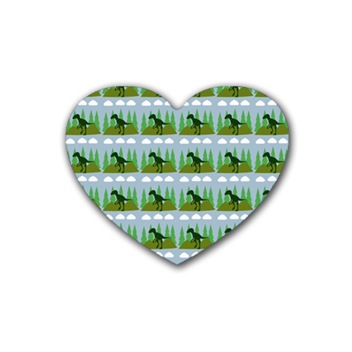 Dino In The Mountains Blue Rubber Coaster (Heart) 