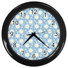 Daisy Dots Light Blue Wall Clocks (black) by snowwhitegirl