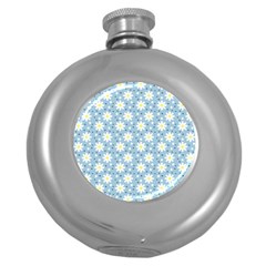 Daisy Dots Light Blue Round Hip Flask (5 Oz)