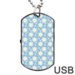 Daisy Dots Light Blue Dog Tag Usb Flash (one Side)