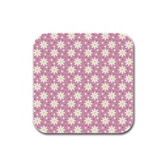 Daisy Dots Pink Rubber Square Coaster (4 Pack)  by snowwhitegirl