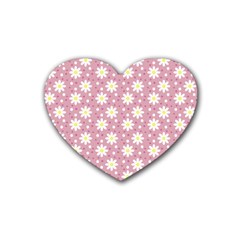 Daisy Dots Pink Rubber Coaster (heart)  by snowwhitegirl