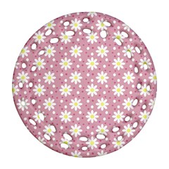 Daisy Dots Pink Round Filigree Ornament (two Sides)