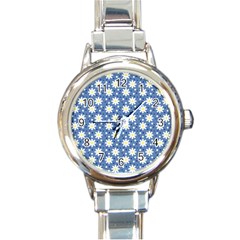 Daisy Dots Blue Round Italian Charm Watch by snowwhitegirl