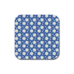 Daisy Dots Blue Rubber Square Coaster (4 Pack) 