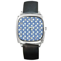 Daisy Dots Blue Square Metal Watch