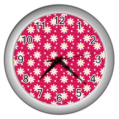 Daisy Dots Light Red Wall Clocks (silver) 