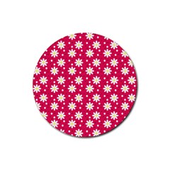 Daisy Dots Light Red Rubber Round Coaster (4 Pack) 