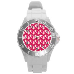 Daisy Dots Light Red Round Plastic Sport Watch (l) by snowwhitegirl