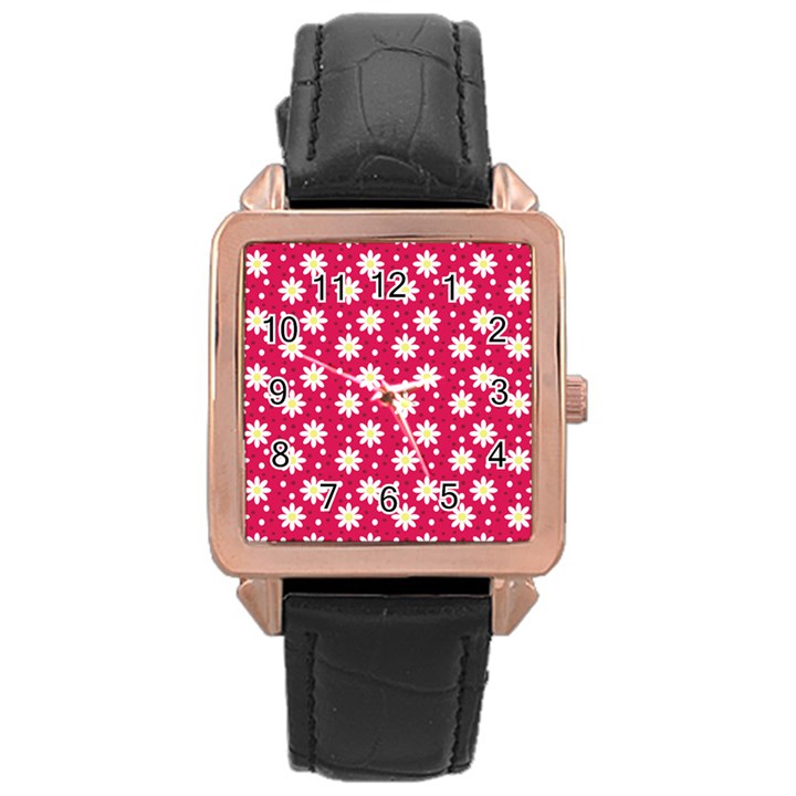 Daisy Dots Light Red Rose Gold Leather Watch 
