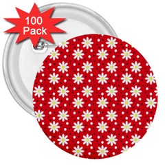 Daisy Dots Red 3  Buttons (100 Pack) 