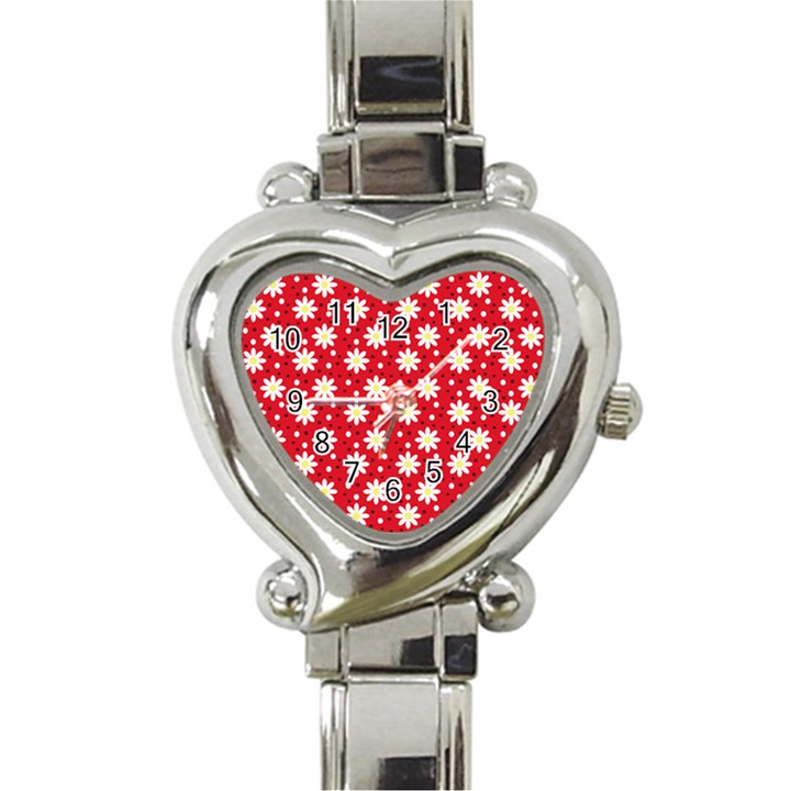 Daisy Dots Red Heart Italian Charm Watch