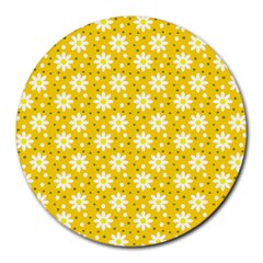 Daisy Dots Yellow Round Mousepads by snowwhitegirl