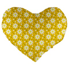 Daisy Dots Yellow Large 19  Premium Flano Heart Shape Cushions by snowwhitegirl