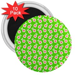 Square Flowers Green 3  Magnets (10 Pack)  by snowwhitegirl