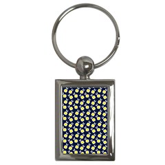 Square Flowers Navy Blue Key Chains (rectangle)  by snowwhitegirl