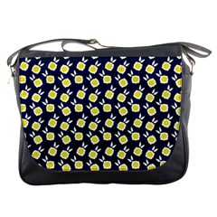 Square Flowers Navy Blue Messenger Bags