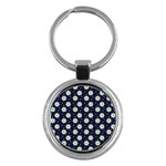 Daisy Dots Navy Blue Key Chains (Round)  Front