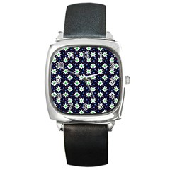 Daisy Dots Navy Blue Square Metal Watch