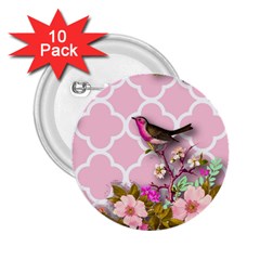 Shabby Chic,floral,bird,pink,collage 2 25  Buttons (10 Pack)  by NouveauDesign