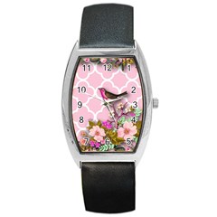 Shabby Chic,floral,bird,pink,collage Barrel Style Metal Watch by NouveauDesign