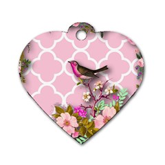 Shabby Chic,floral,bird,pink,collage Dog Tag Heart (one Side) by NouveauDesign