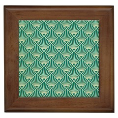 teal,beige,Art nouveau,vintage,original,belle époque,fan pattern,geometric,elegant,chic Framed Tiles