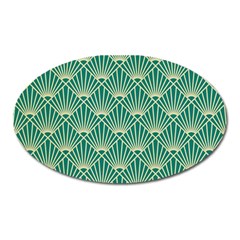 teal,beige,Art nouveau,vintage,original,belle époque,fan pattern,geometric,elegant,chic Oval Magnet