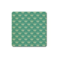 teal,beige,Art nouveau,vintage,original,belle époque,fan pattern,geometric,elegant,chic Square Magnet