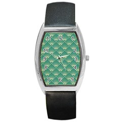 teal,beige,Art nouveau,vintage,original,belle époque,fan pattern,geometric,elegant,chic Barrel Style Metal Watch