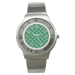 teal,beige,Art nouveau,vintage,original,belle époque,fan pattern,geometric,elegant,chic Stainless Steel Watch