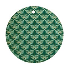 teal,beige,Art nouveau,vintage,original,belle époque,fan pattern,geometric,elegant,chic Round Ornament (Two Sides)