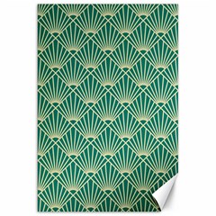 teal,beige,Art nouveau,vintage,original,belle époque,fan pattern,geometric,elegant,chic Canvas 20  x 30  