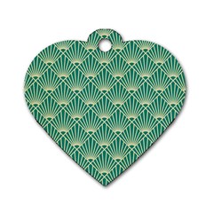 teal,beige,Art nouveau,vintage,original,belle époque,fan pattern,geometric,elegant,chic Dog Tag Heart (Two Sides)