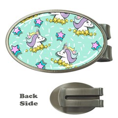 Magical Happy Unicorn And Stars Money Clips (oval)  by Bigfootshirtshop