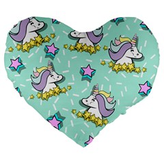 Magical Happy Unicorn And Stars Large 19  Premium Heart Shape Cushions by Bigfootshirtshop